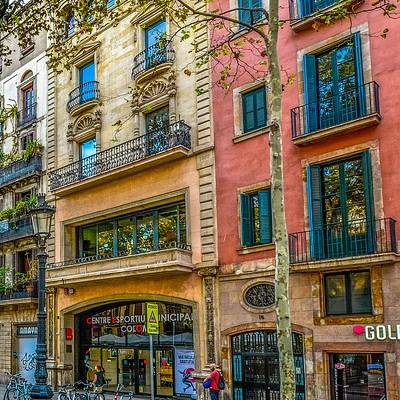 A colorful image with a facade of a building